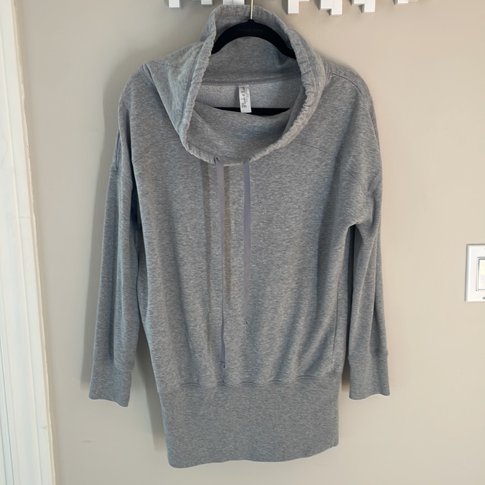 Plush & Lush Women Grey Cowl Neck Drawstring Long Tunic Sweatshirt Small